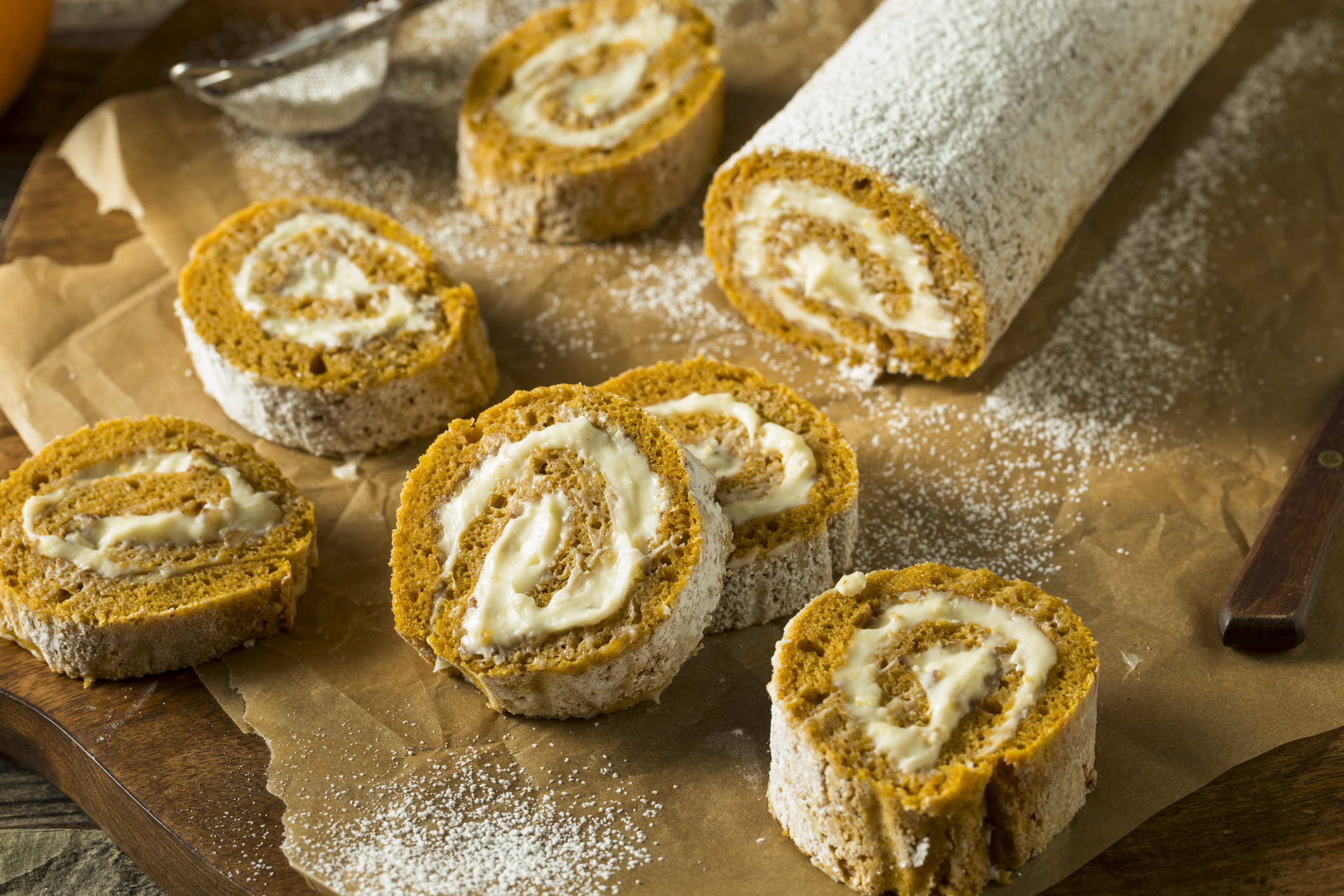 Pumpkin Roll {With Tangy Cream Cheese Filling}